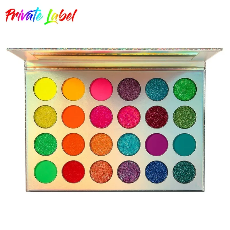 

Private Label 24-colors Neon Eyeshadow Palette Fluorescent Pigment Long Lasting Glitter Luminous Eye Shadow Platte Bulk Makeup