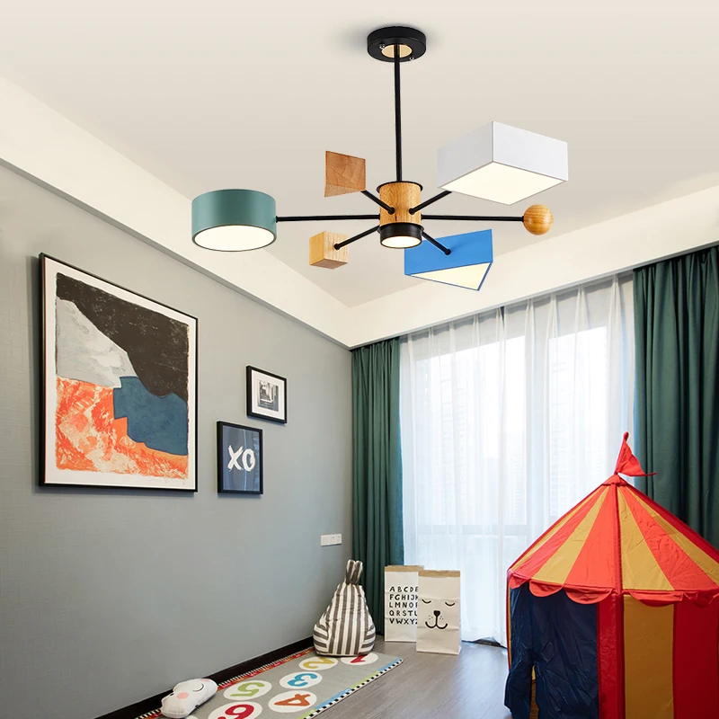 

Nordic children's room pendant lamp modern simple solid wood art creative personality 2022 new boy bedroom lamp