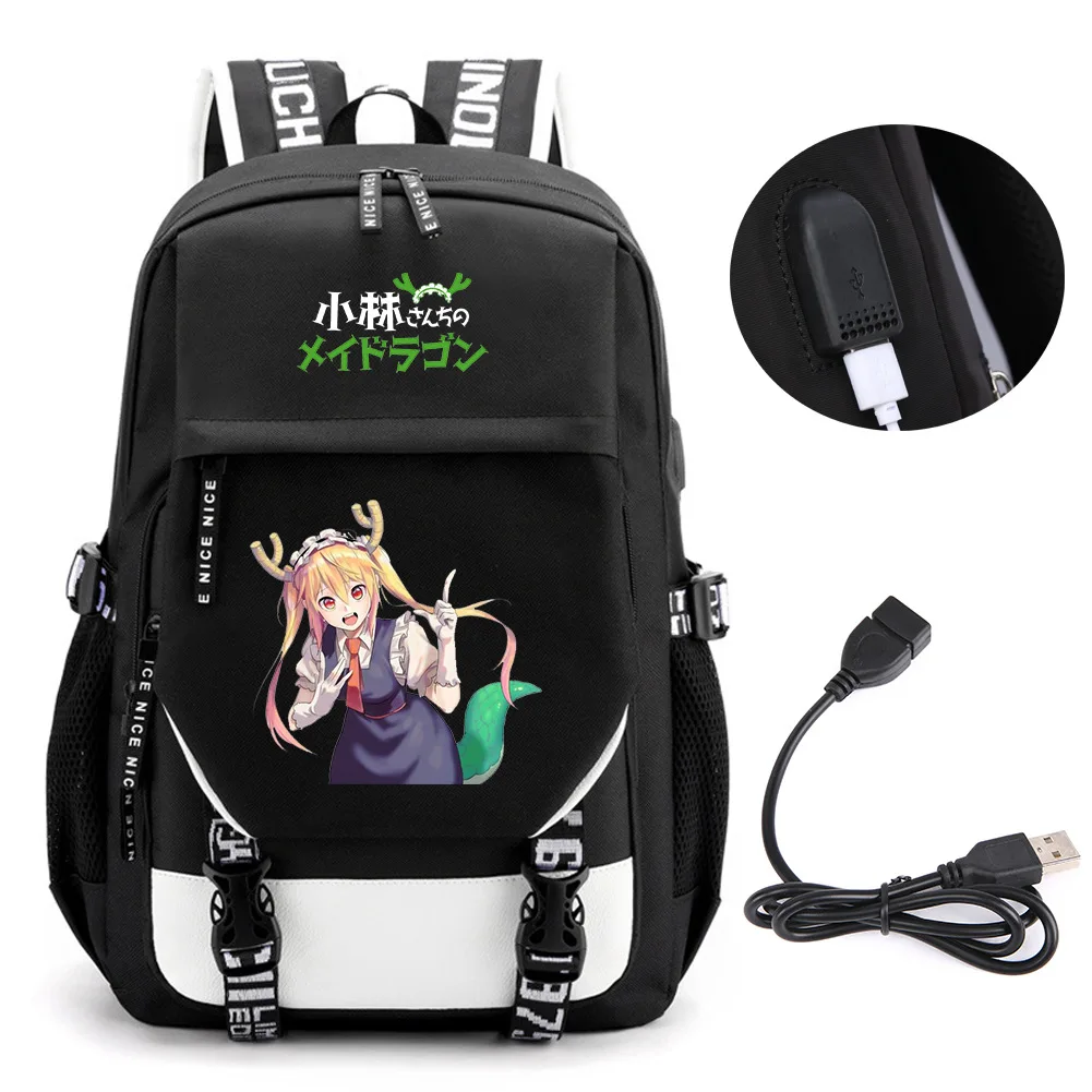 

Anime Miss Kobayashi's Dragon Maid Backpack School Book Bags Mochila Travel USB Port Bag Laptop Boy Girls Backpack