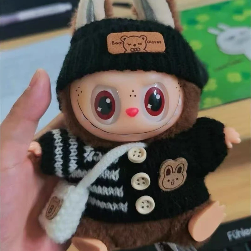 

For 15-17cm Labubu Doll Accessories Outfit Clothes Bear Label Hat Love Sweater Set Cute Decoration Little Clothes Toy Collectors
