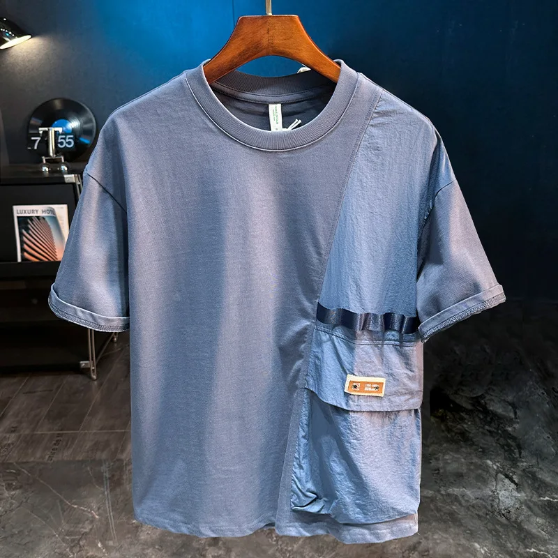 

2025 New Pi Shuai Design Trendy Brand Short sleeved T-shirt for Men's Summer Loose Trendy Splicing Men's Top