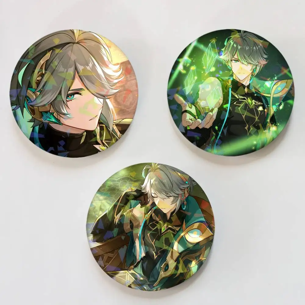 Genshin Impact Alhaitham Laser Button Pins Backpack Clothing Decor Brooch Fiction Badge Jewelry Gifts