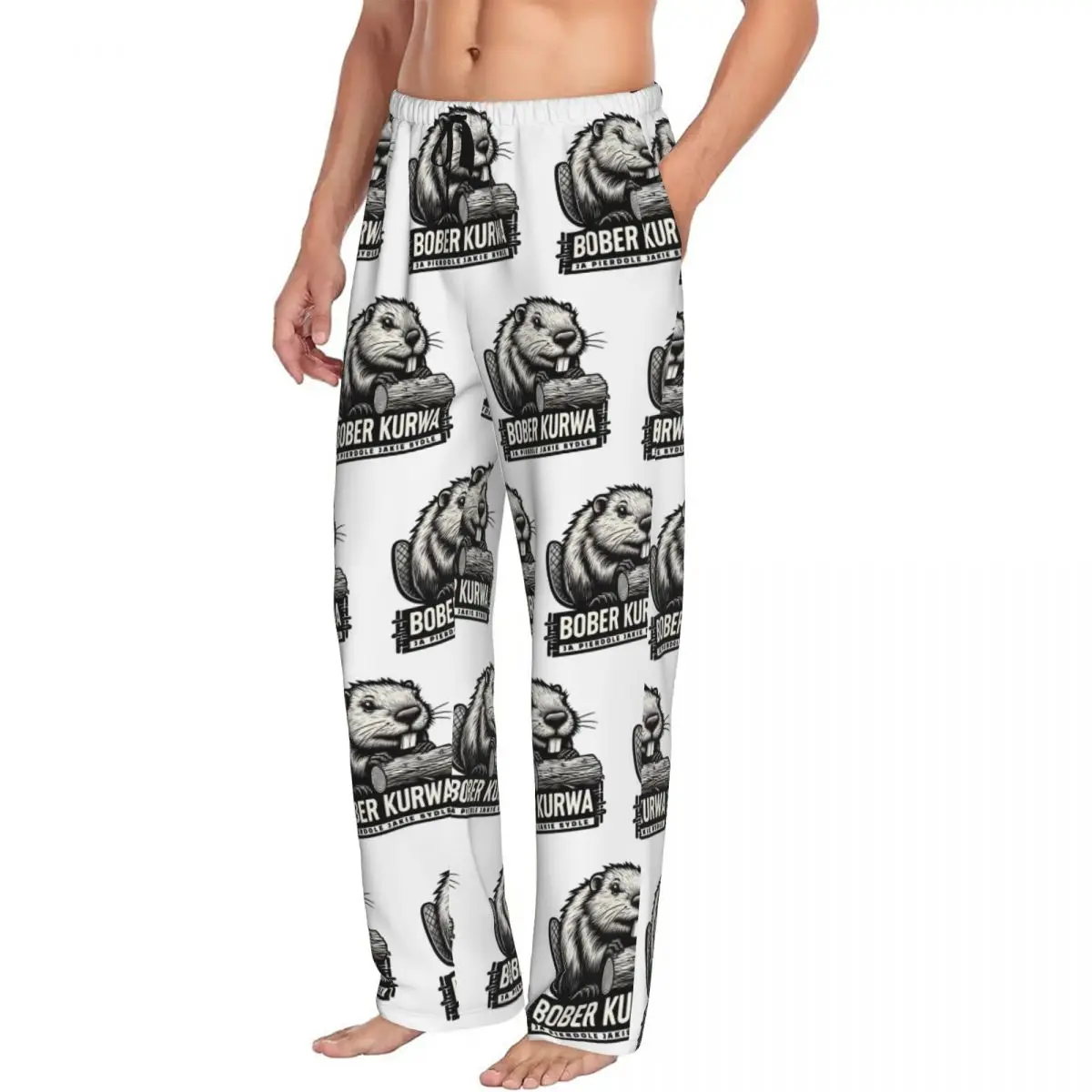 Custom Poland Beaver Bober Polish Bobr Kurwa Pajama Pants Men Sleepwear Sleep Lounge Bottoms with Pockets