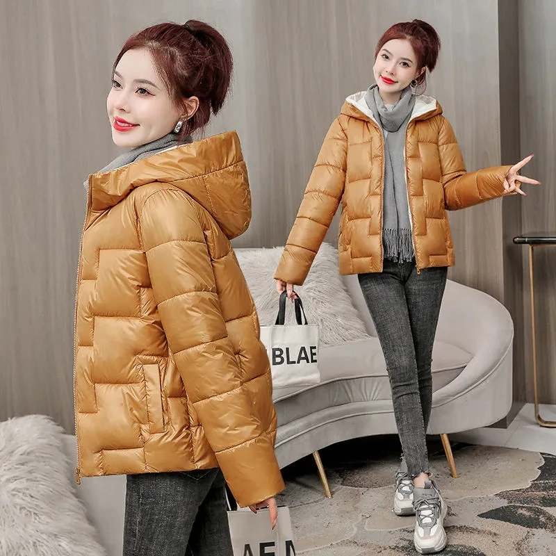 Winter Down Cotton Coat Women Short 2024 New Cotton-Padded Jacket Hooded Glossy Padded Puffer Parkas Korean Loose Padded Outwear