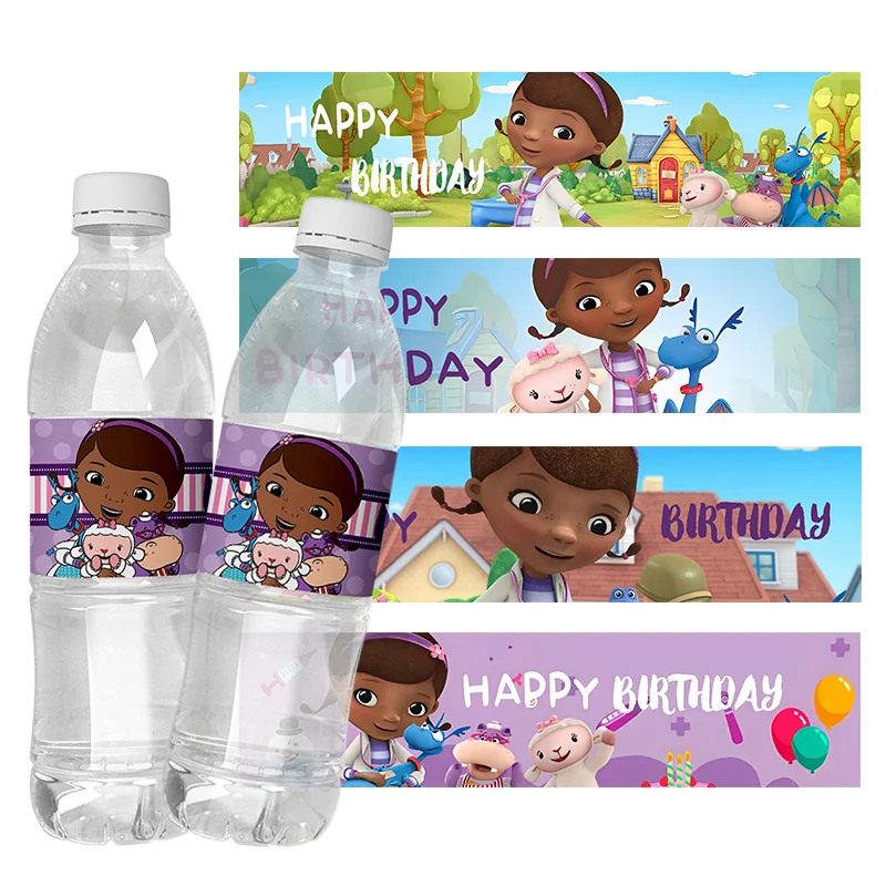 6pcs Disney's Doc McStuffins Party Decor Water Bottle Stickers Birthday Party Baby Shower Kids Party Decorations Lables supplies