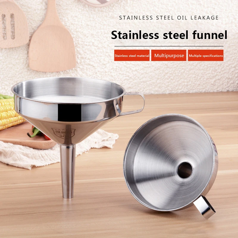 Embudo de acero inoxidable 304 para cocina, dispensador de aceite, vino y líquido con colador extraíble de malla, 10cm, 12cm, 14cm