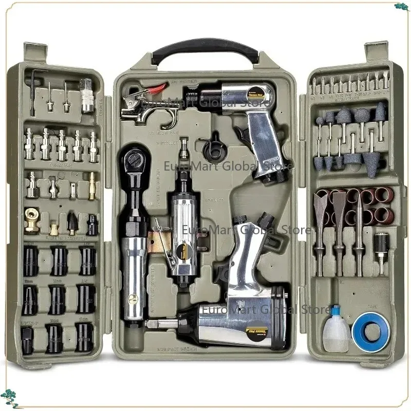 Professional 71-Pc Air Tool Set with Impact Wrench, Die Grinder & Air Hammer. Complete Kit for Mechanics & DIY