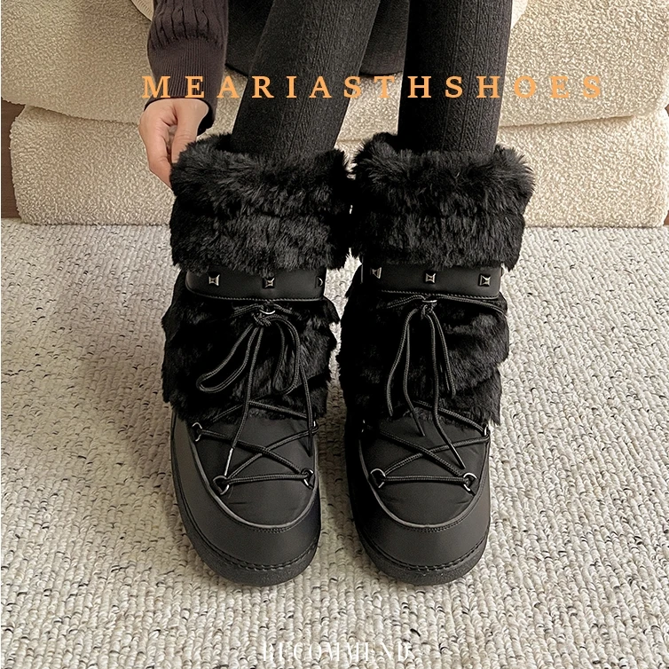 size 35-40 New Fashion Winter platform Warm Women Snow Boots Cold-proof Ski Warm Mid-calf Space Slip-resistant Cotton Shoes