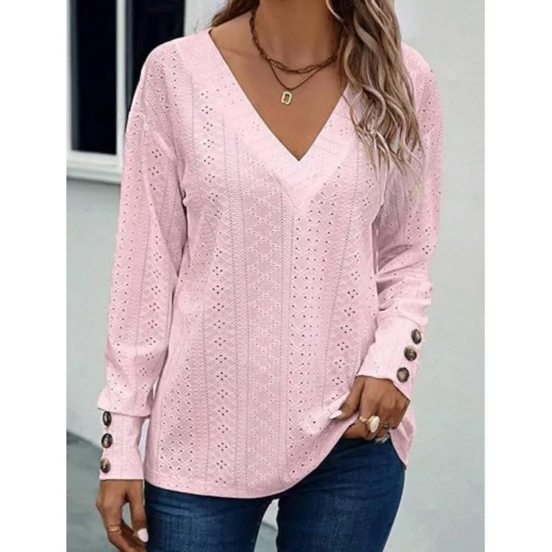 

Fashion Women Solid Blouses Shirts Spring Autumn Casual Women V-Neck Long Sleeve Shirt Elegant Office Lady Tops Commute Pullover