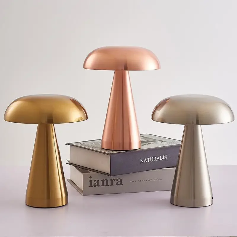 2025 USB Charging Creative Three-color Light Metal Mushroom Table Lamps Clear Desktop Atmosphere Light Interior Decoration HOT