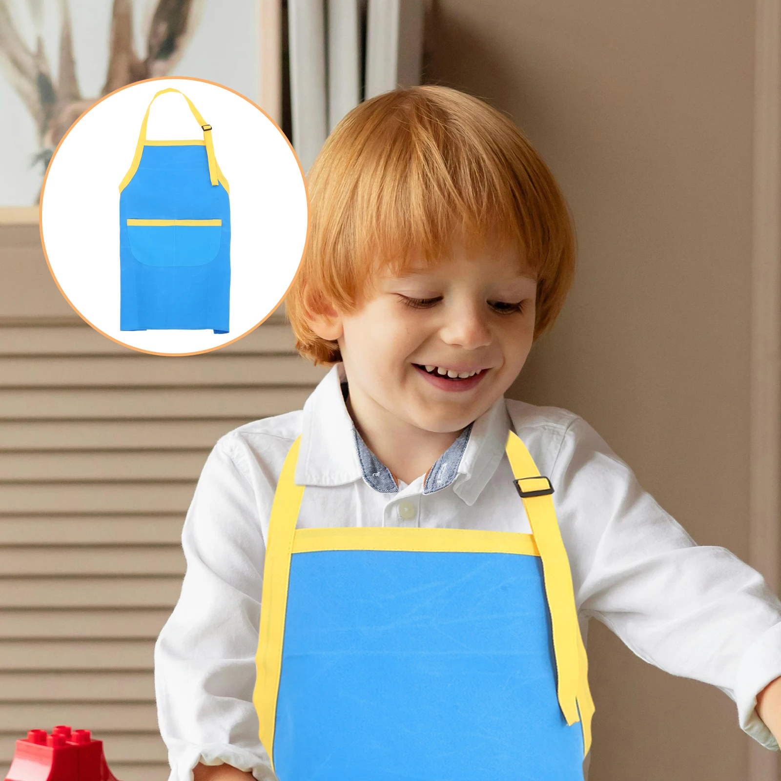 

Apron Adjustable Neck Strap Two Pockets Sky Blue Yellow Perfect for Gardening Painting Baking Role