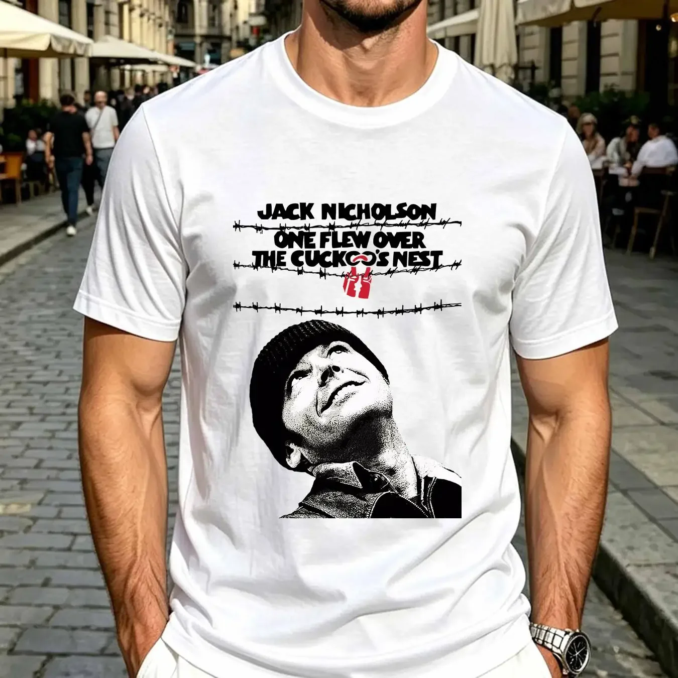 washed T Shirt One Flew Over The Cuckoo s Nest Movie Retro Vintage Film 70s vintage Washed fashion Stylish graphic Casual
