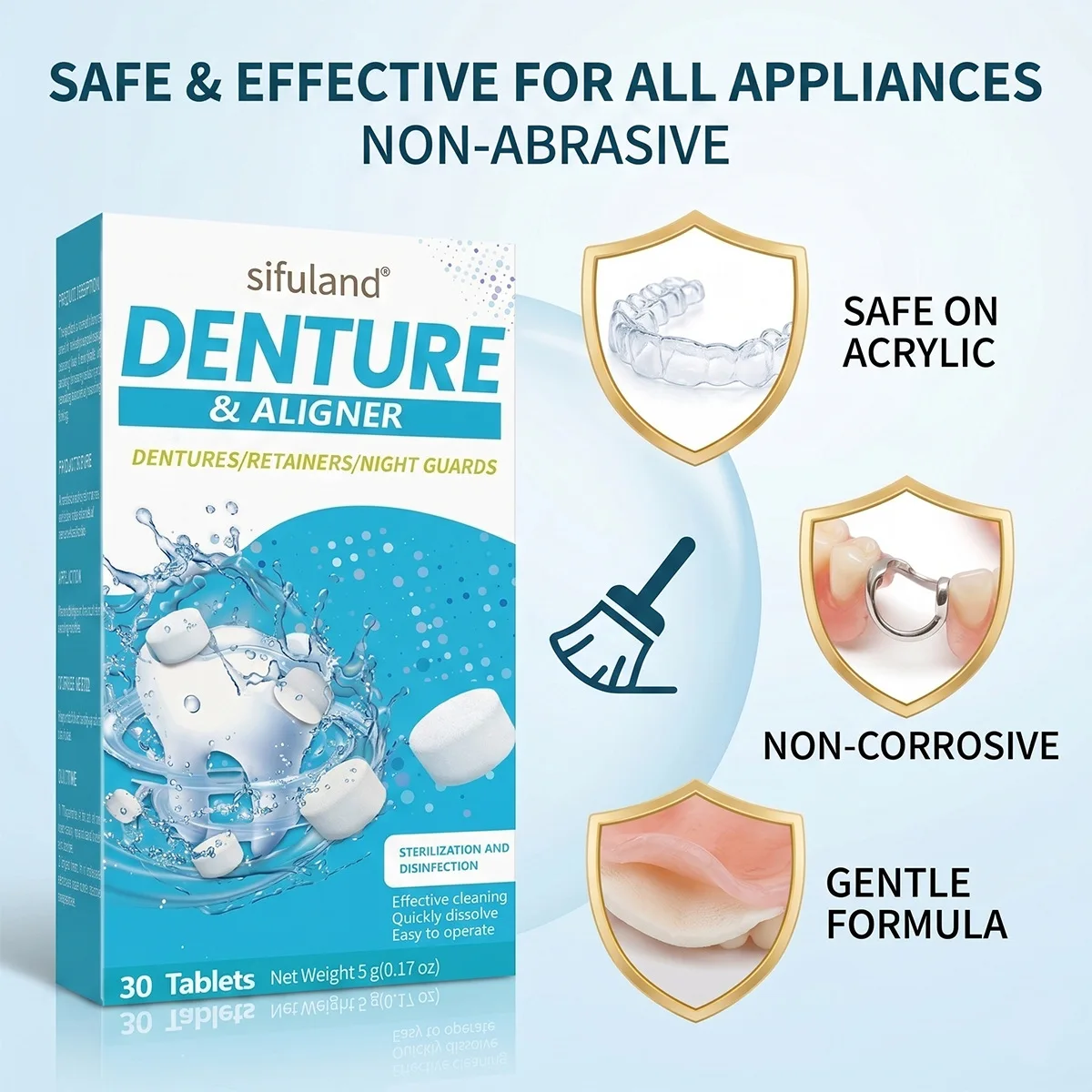 30PCS Denture Cleaning Effervescent Tablets Retainer Cleaner Remove Plaque Odor Fresh Breath Aligner Mouth Night Guard Oral Care