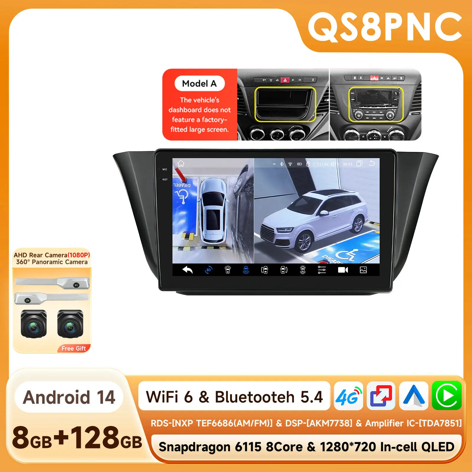 OSSURET 8G 128G Android 14 Autoradio Voor Iveco Daily 2013-2021 Auto Multimedia GPS Carplay 4G DSP BT 360 Camera Door Snapdragon6115