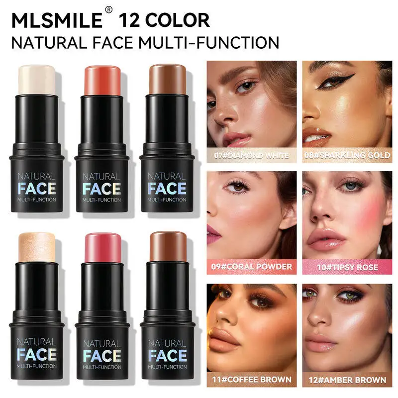 MLSMILE Highlight Contour 3-pack For 3D Makeup Brightening Skin Tone Face Blush Stick 3 Pcs Set 2025 New