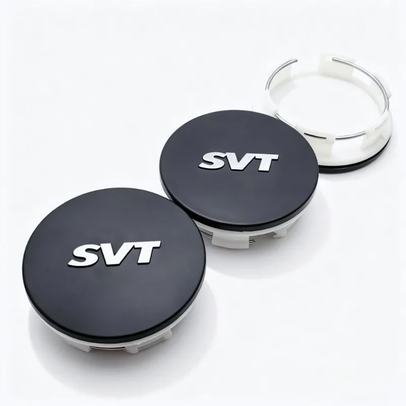 4 Stück Schwarz-Silber SVT Logo Auto-Radnabenkappen 65MM 57MM Radnabenkappen Felgenabdeckungen Staubschutz Ersatz Auto-Styling-Zubehör – Detail 3