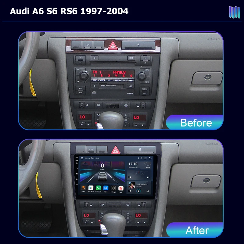 AI VOICE roadivox Android car radio for  Audi A6 S6 RS6 1997-2004 stereo GPS Navigation video Multimedia Player tape recorder