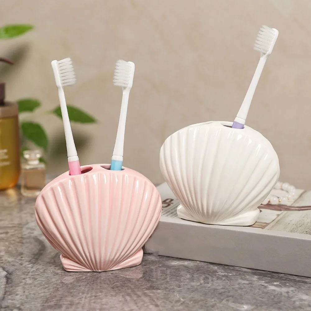 Fashionable 3D Shell Shape Toothbrush Holder Ceramic Decorative Toothbrush Seat Cartoon Toothbrush Holder Home Use