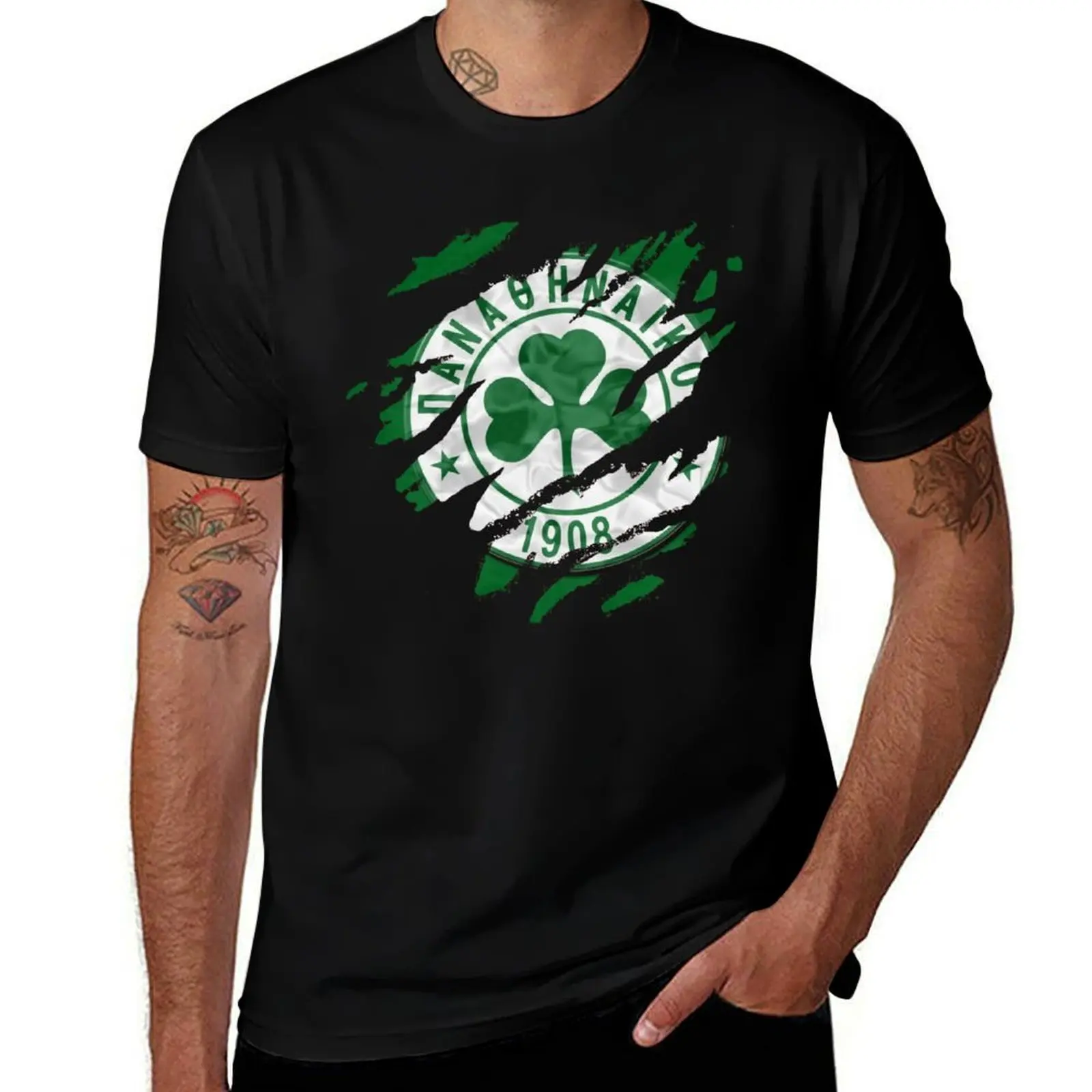 Panathinaikos Athens Greece Football Fans Gate 13 T-Shirt Soft Cotton Print T-Shirt