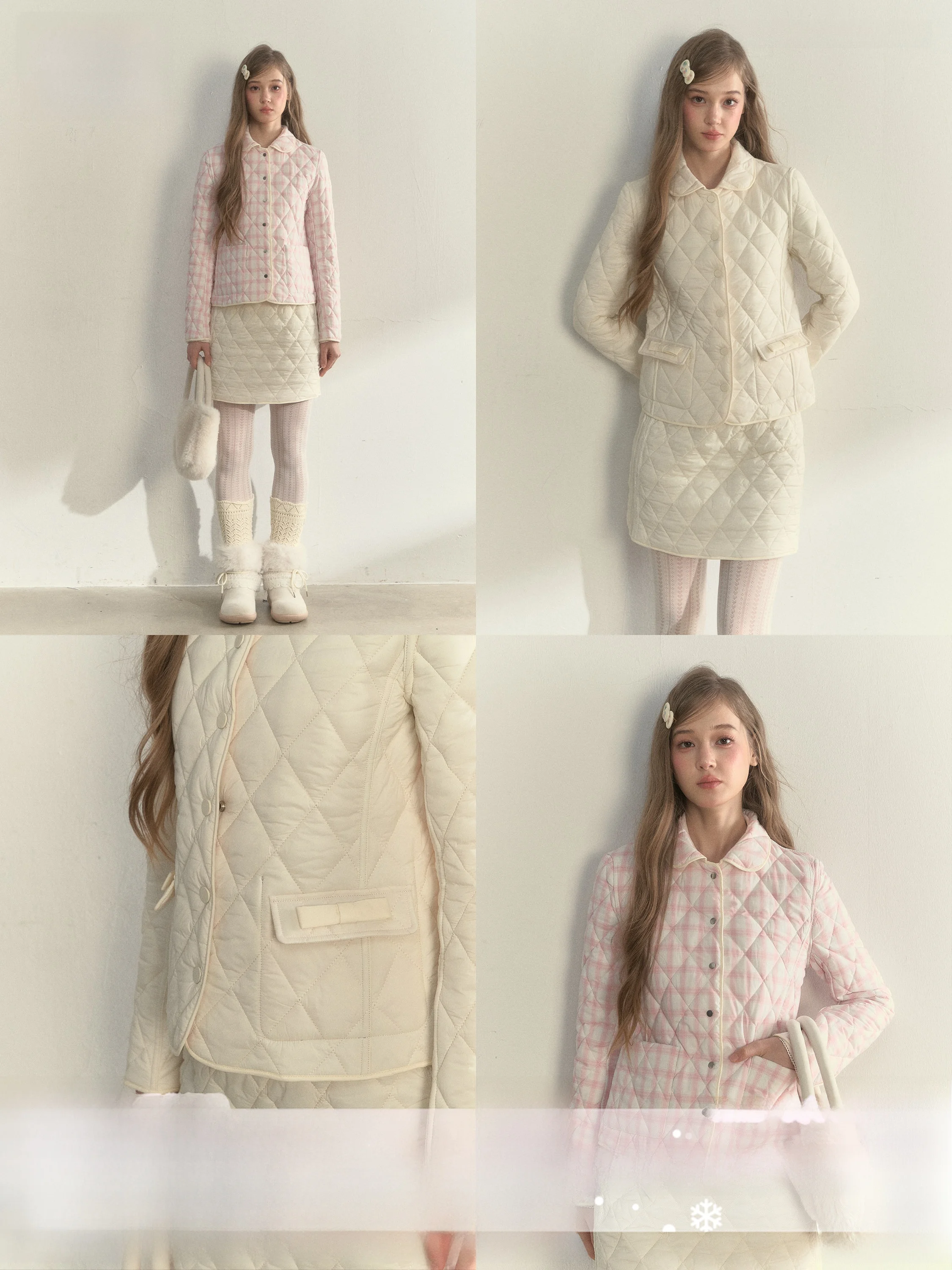 

SunsetPark Daily Double-Sided Cr Doll Collar Quilted Cotton Vest And Skirt Set Vintage Sle Commute Faion Winter Wear