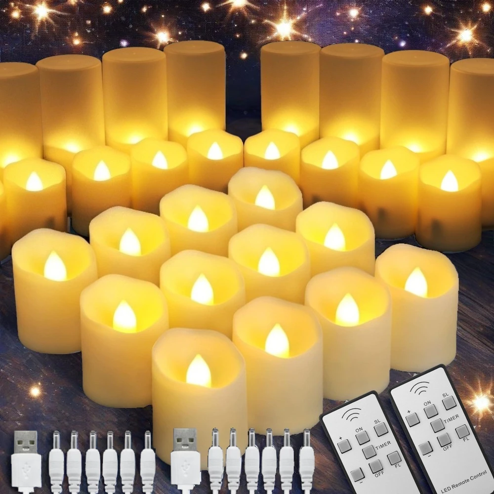 USB Rechargeable Flameless Candles With Remote Timer LED Votive Candles 6PC Battery Operated Tea Lights for Table Wedding Decor