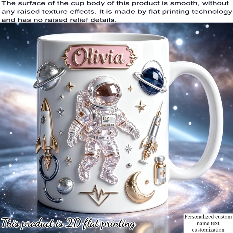 Custom Space Astronaut Medical Nurse Ceramic Mug 2D Print Rocket Planet Stethoscope Pill Design Gift for Healthcare Workers Spac