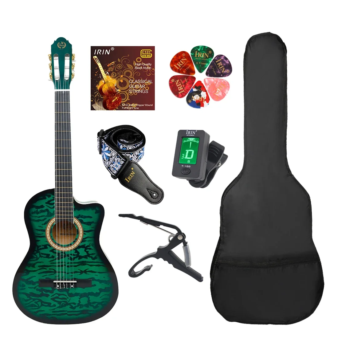 M MBAT 39 Inch Classical Guitar 19 Frets Spruce Panels Acoustic Guitar Set with Case Guitar Accessories for Beginners Practice