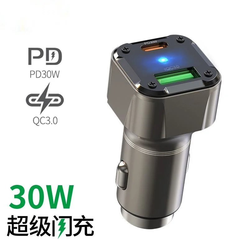 

K25 Mini Car Mobile Phone Charger QC3.0 PD 30W Dual Port USB Type-C Fast Charge with Safety Hammer for Huawei Xiaomi Car Charger