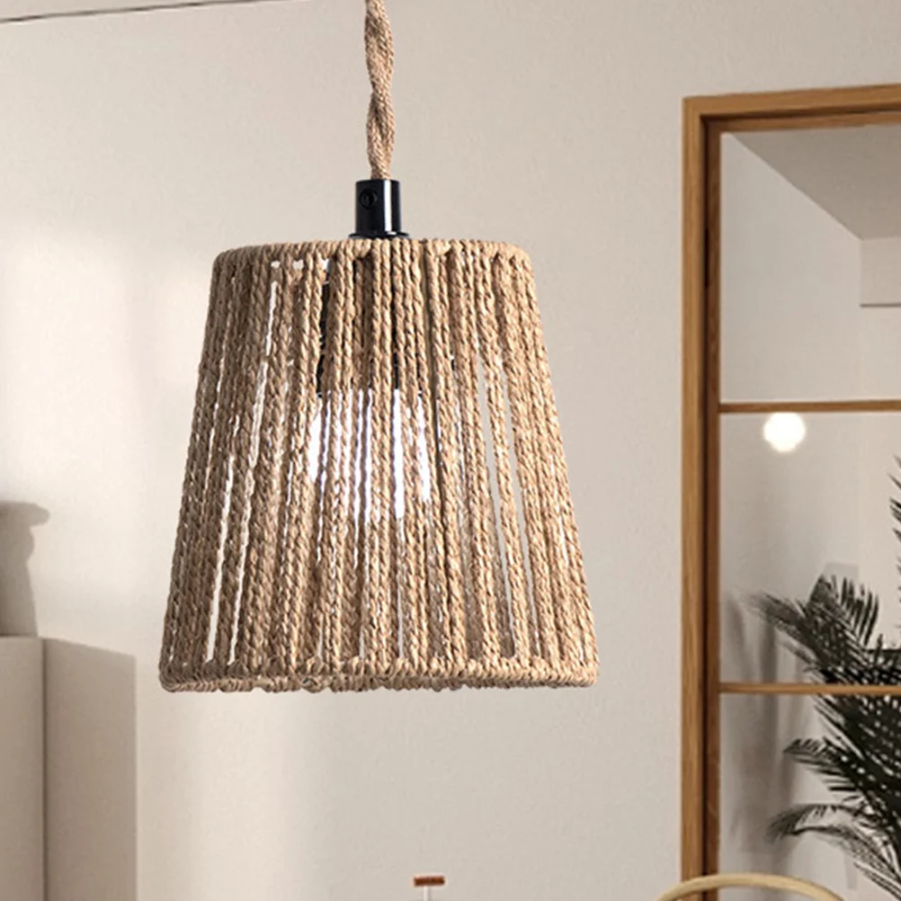 

Rope Lampshade Wicker Mini Ceiling Lightshade Rattan Woven Guard Bulb Cover for Chandelier