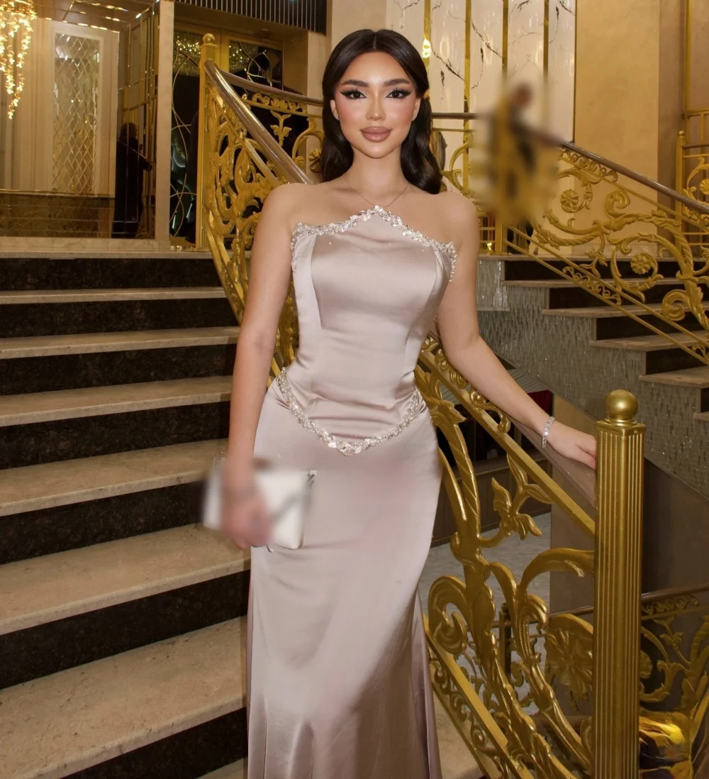 

Customized Formal Strapless Glittervening Dress Rhinestone Sleeveless Trumpet Long Dresses Party Gown Exquisite