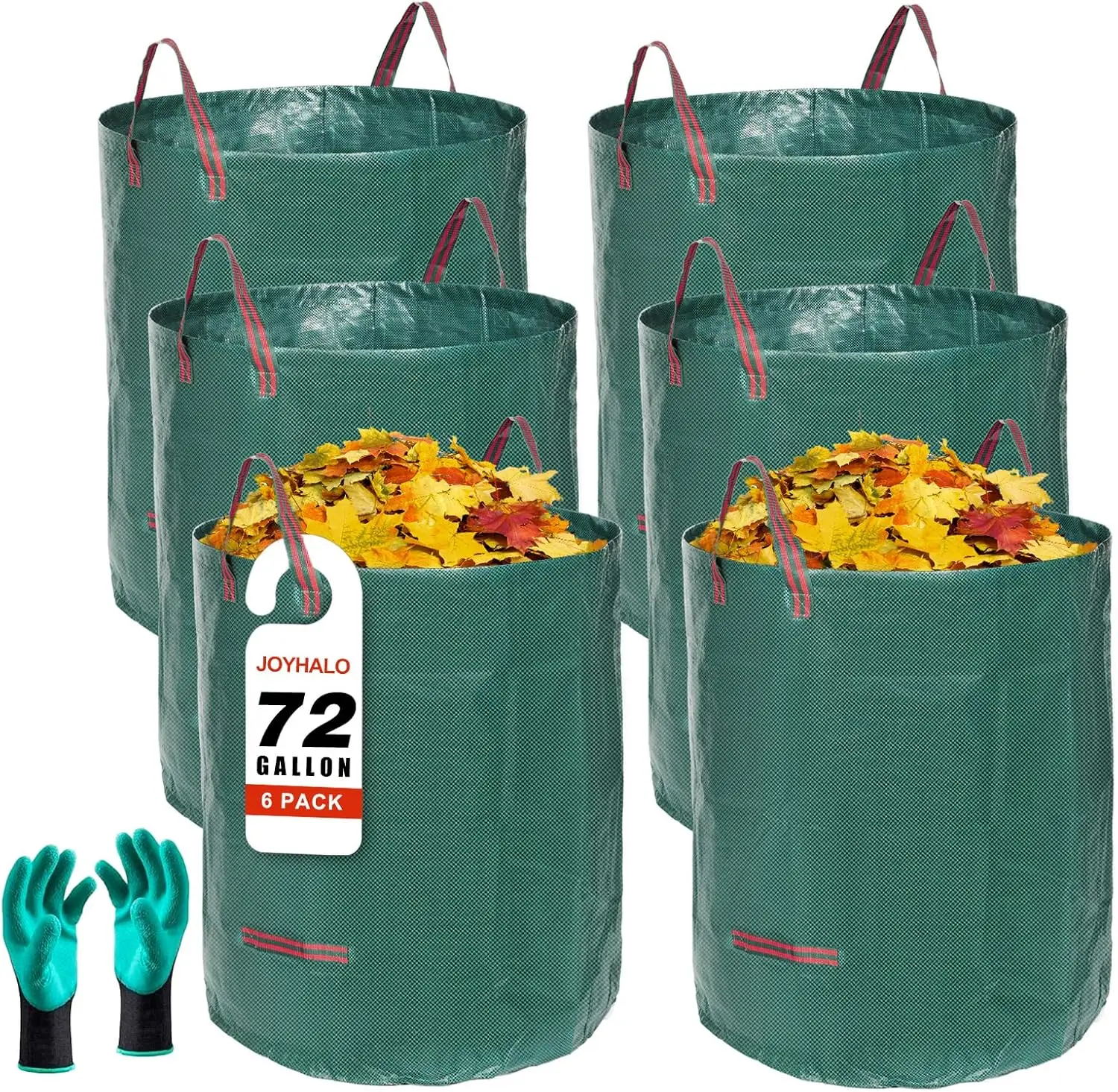 

72-Gallon Reusable Yard Waste Bags, 6-Pack with Gardening Gloves & Handles - Standable for Camping & Recycling