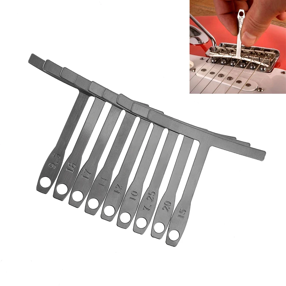 9pcs Stainless Steel Guitars Under String Radius Gauges Luthier Tools for Bridge Saddle Adjustments