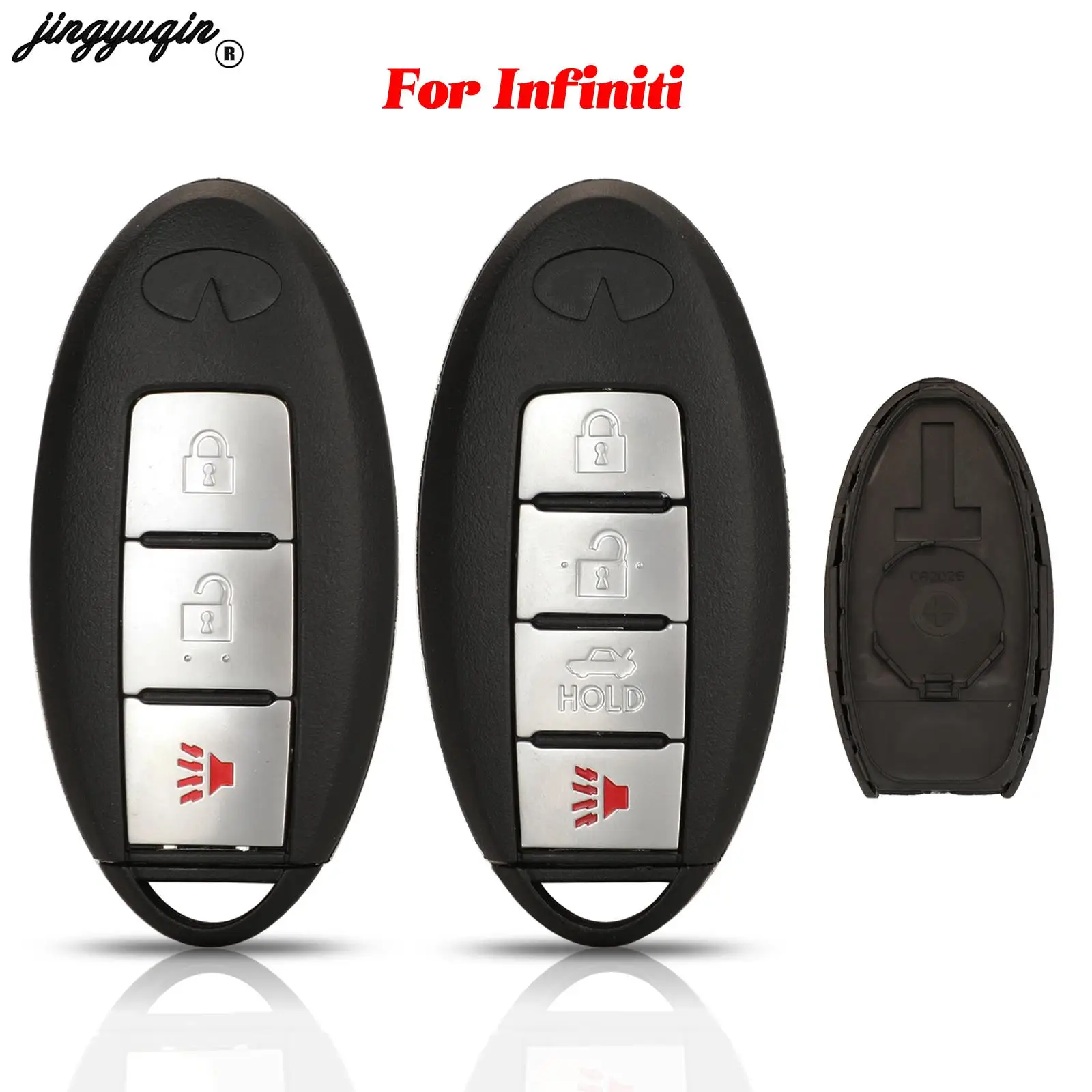 

jingyuqin 3/4 Buttons For Infiniti G37 G25 EX25 FX35 FX37 M25 Fob Smart Remote Car Key Shell Case Uncut Blade Replacement