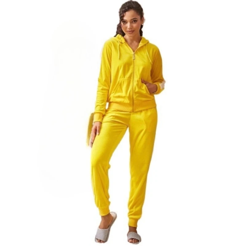 Cross-border Hot Sale Amazon Lee Hanton Velvet Long-sleeved Women's Spring Fall Sports Suit European and American Two-piece Set