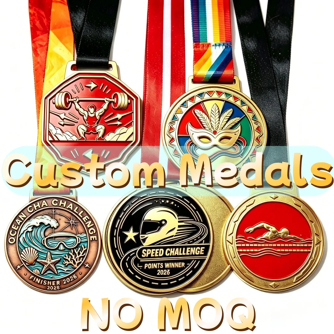 Racing Swimming Weightlifting Medals, Colorful Enamel Antique Copper Gold Metal Sports Medals for Challenge Award Ceremonies