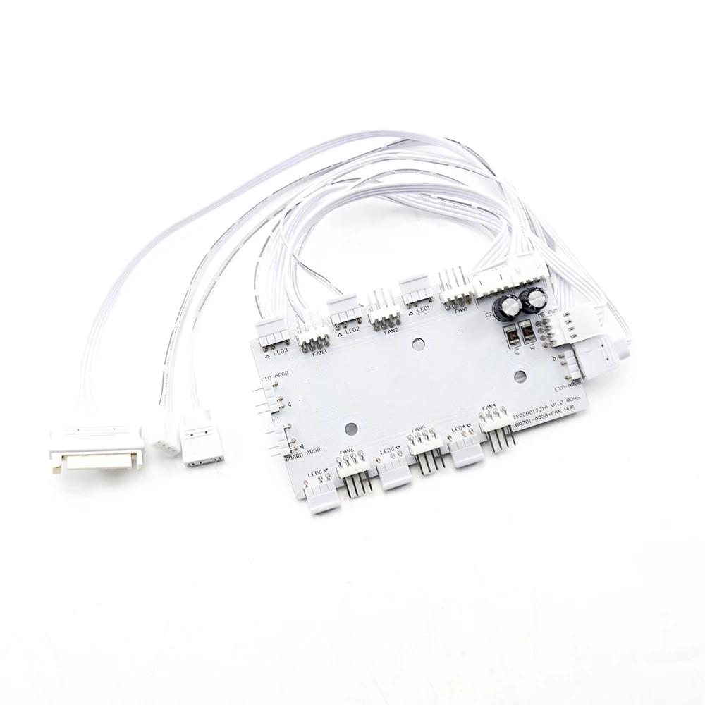 PC Fan ARGB Combo Hub SATA Powered 5V 3Pin Addressable RGB 4Pin PWM Fan Splitter With White Cables