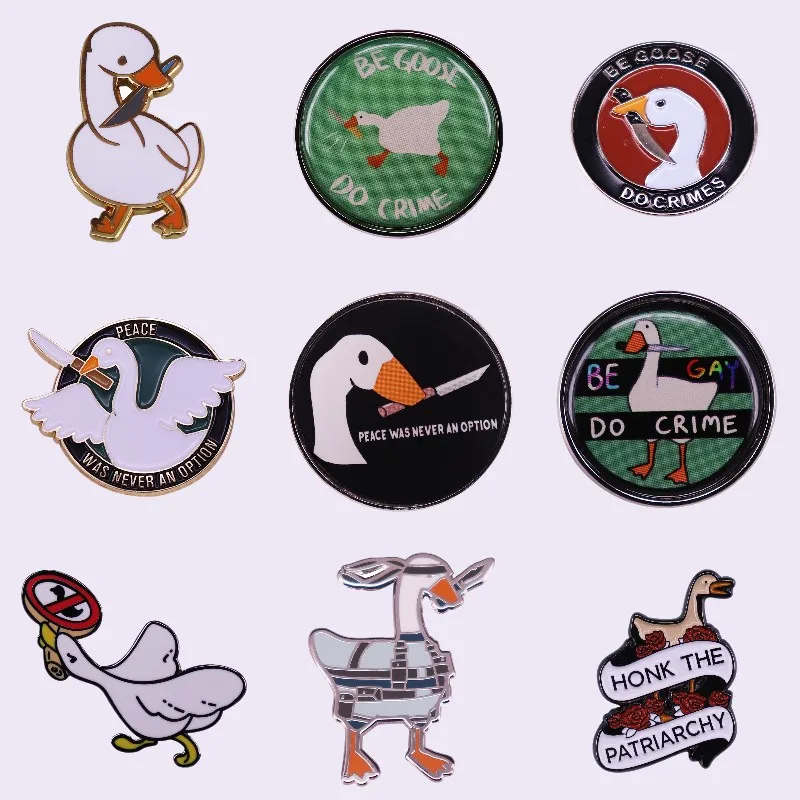 Lovely White Goose Enamel Pin Cartoon Animal Goose Holding A Knife In His Mouth Badge Lapel Backpack Pin Jewelry Gift Wholesale