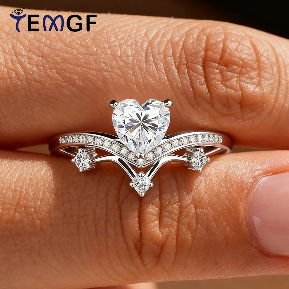 

TEMGF 1CT Heart Cut Moissanite Ring for Women S925 Sterling Silver Couple Proposal Ring Wedding Fine Jewelry with Certification