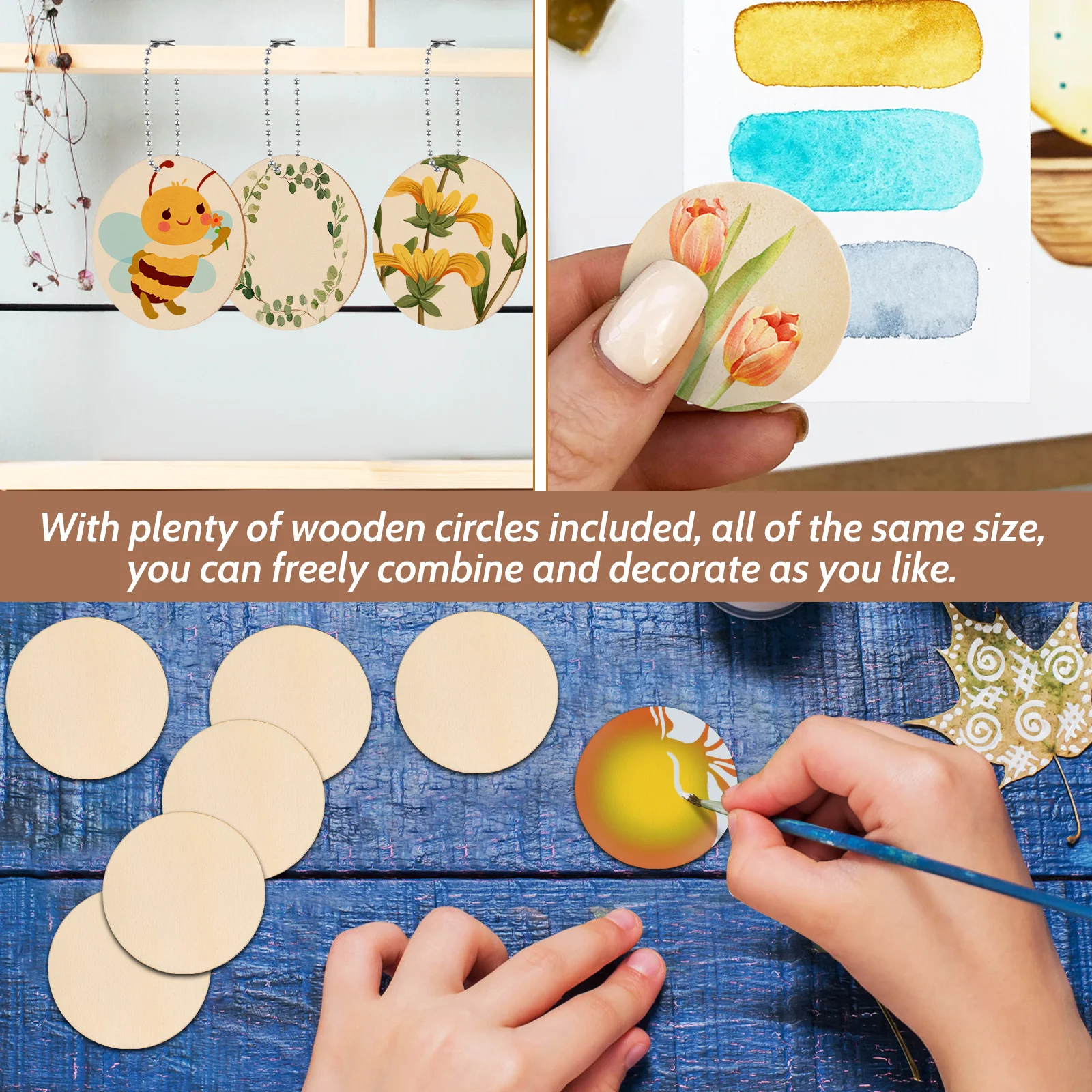 

200Pcs Round Wood Discs Natural Unpainted Wooden Circles for Craft Projects Handmade Jewelry Decoration Wood Rounds