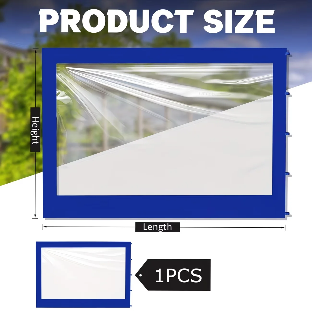 A 116-Inch Klein Blue Outdoor Transparent Tent Side Panel, Suitable for Replacement or Installation during Outdoor Activities (Includes Only One Side Panel)