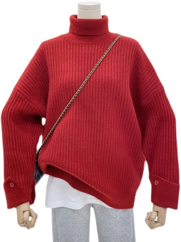 여성용 니트 하이 칼라 루즈핏 보온 스웨터 빅 사이즈 이너웨어 베이스 셔츠 가을 겨울 신상 따뜻함 발산