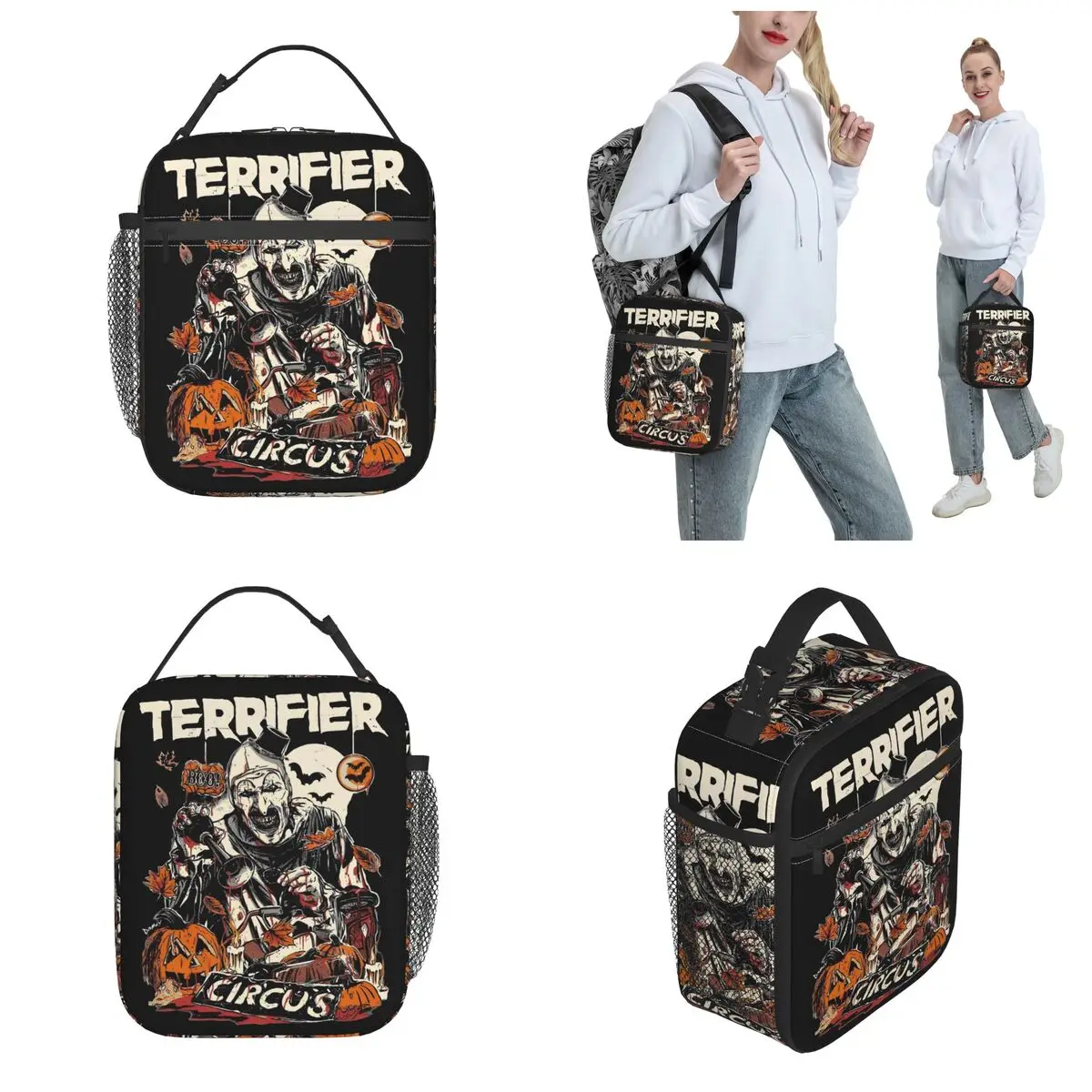 Insulated Lunch Bag Terrifier The Clown Terror Film Halloween Pumpkin Food Box INS Trendy Thermal Cooler Lunch Box For Outdoor