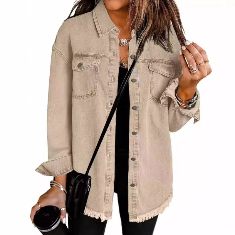 2026 Women's Spring Autumn Jacket Solid Denim Coat Casual Tops Female Oversize Loose Outerwear Women Denim Jacket Streetwear New