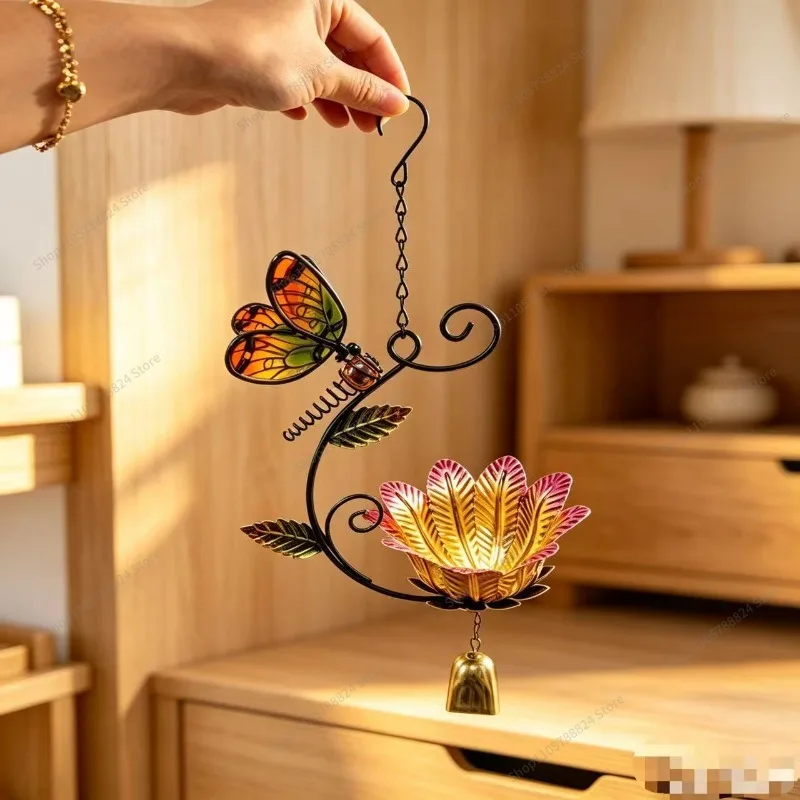 For Outdoor Garden Garden Bird Feeder, Dragonfly Wind Chime Feeder, Creative Flower Ornament