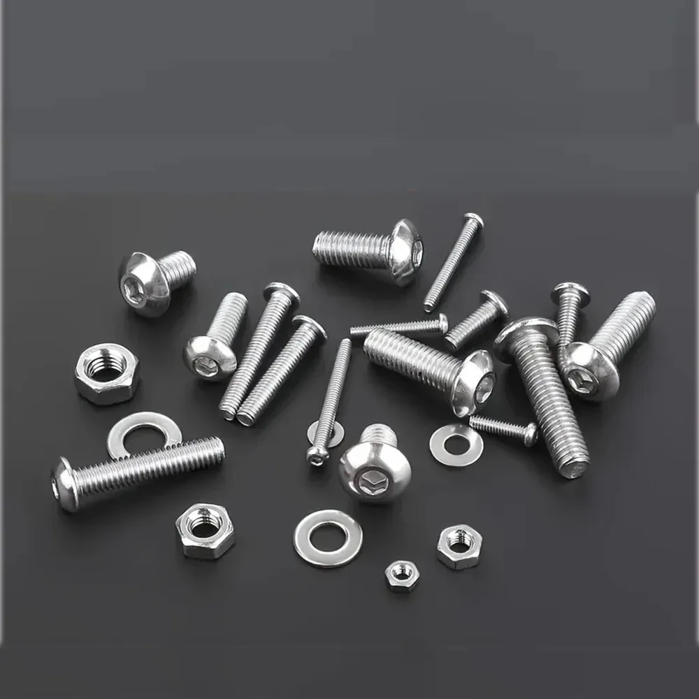 240pcs Stainless Steel Hex Button Socket Head Cap Screw Flat Washer Hexagon Thread Machine Metric Nut Bolt Assortment Kit Set
