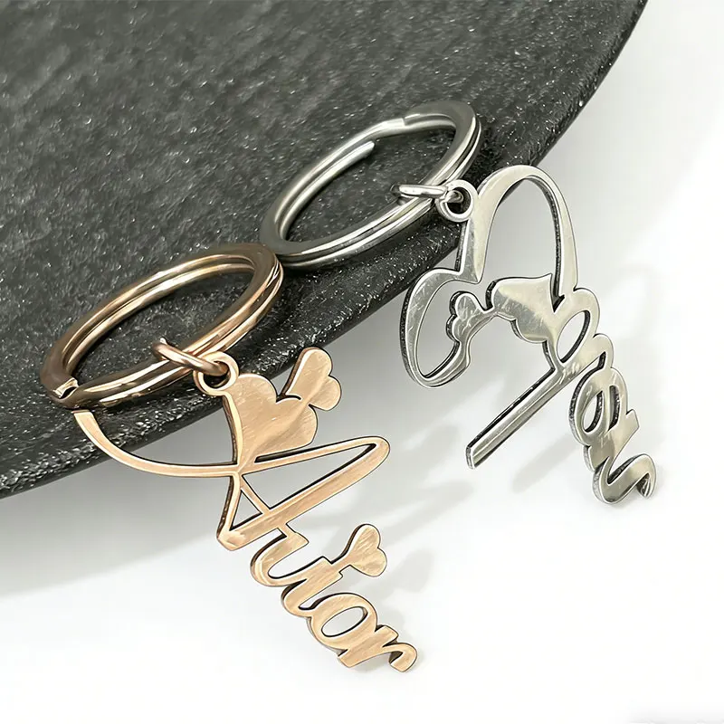 

Customized Personalized Name Pendant Keychain Custom Lovers' Name Text Key Chain Stainless Steel llavero For Women Men Keyring
