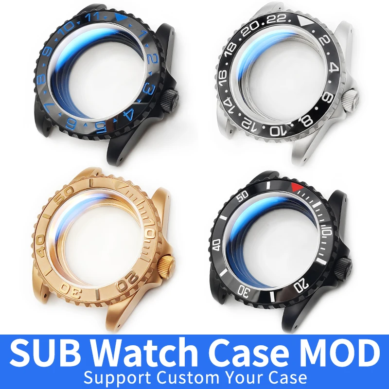 Matte Stainless Steel 3'o Clock SUB Watch Case Set For SKX007 SRPD Sapphire Glass Bezel Crown Case Back