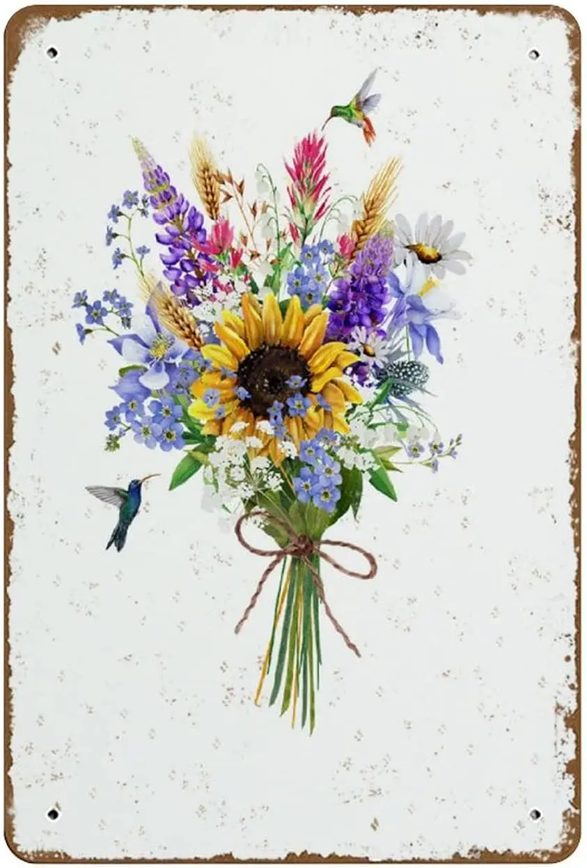 Wldflower Bouquet Prnt Wldflowers Sgn Frmhouse Decor Sunflower Wll rt Home Decor Hummngbrd Decor Novelty Tn Metl Sgn Plque Br P