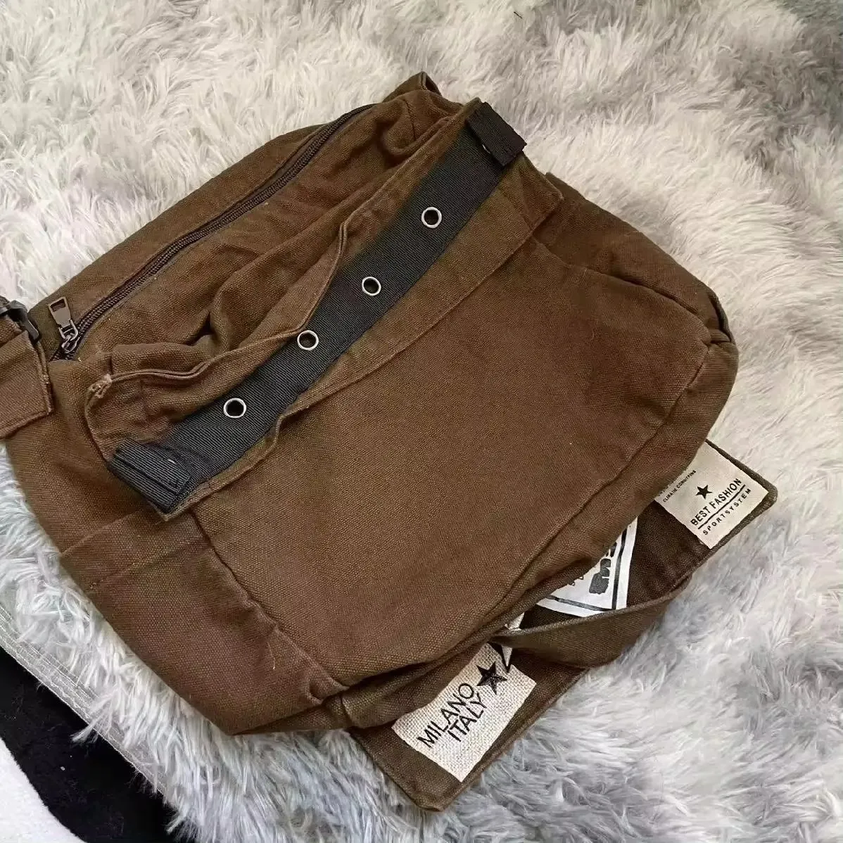 Unique Vintage Messenger Canvas Bag for Women Star Patch Students School Crossbody Bags American Fashion Retro Female Handbags