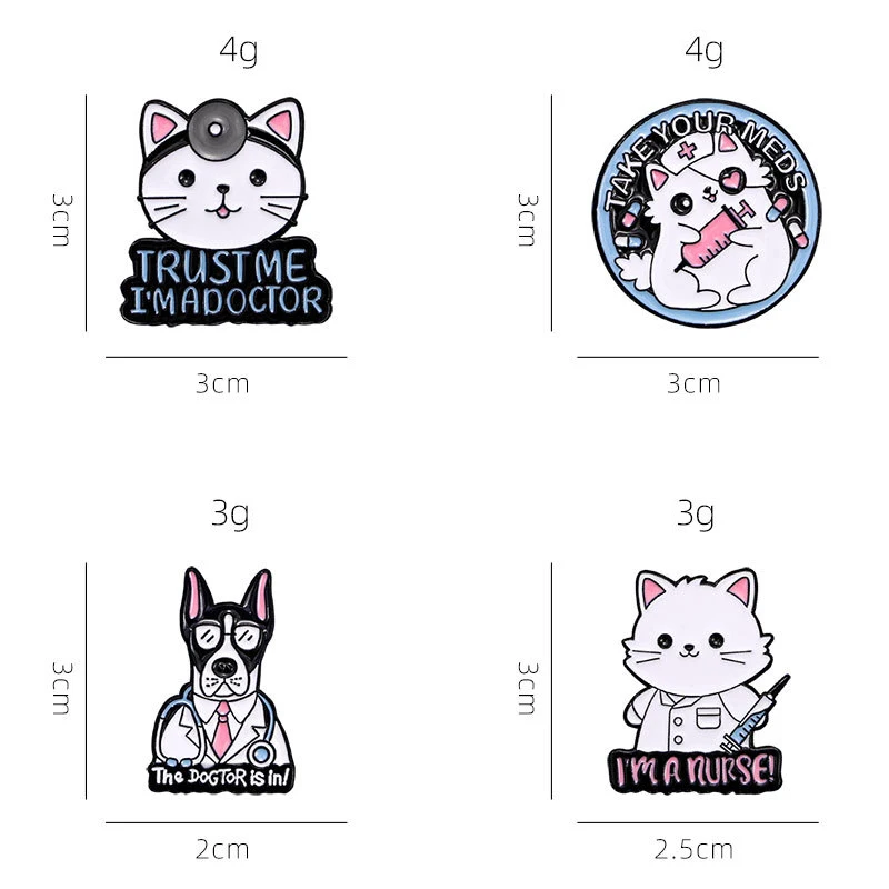 Medizinische Metall Brosche Nadelrohr Stethoskop Erste-Hilfe-Set Katze Krankenschwester Hund Arzt Tier Patient Medizinische Abzeichen Punk Pins Schmuck – Detail 13